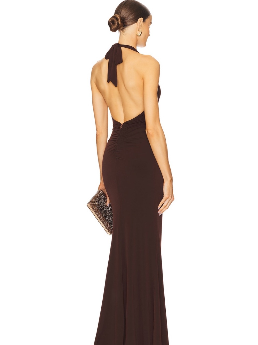 Backless Halter Evening Gown in Dark Brown